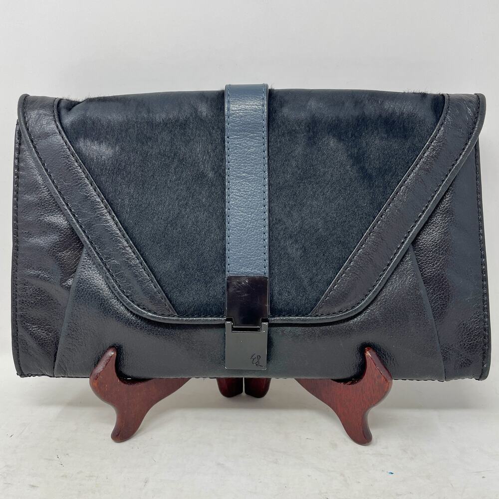 Elliott Lucca Black & Grey Calf Hair Crossbody Clutch Purse